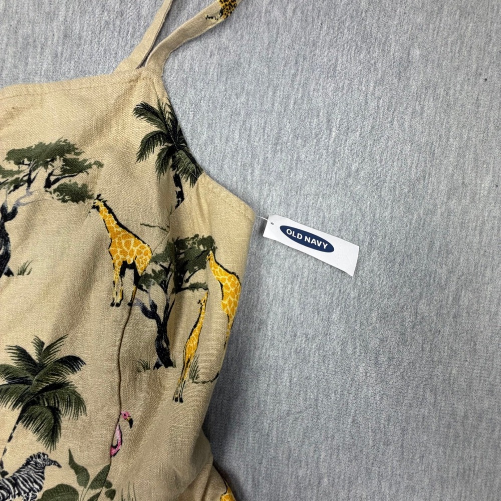 Old Navy Safari Print Linen Blend Midi Dress Giraffe Zebra Tan NEW - Picture 8 of 8